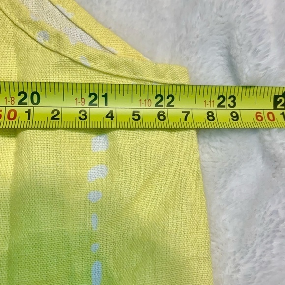 For Cynthia Linen Top XL Yellow White Blotchy Retro Keyhole Ties Linen Viscose - Picture 13 of 14